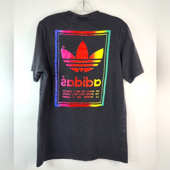 Adidas Women's Black Tee Rainbow Graphic Classic Brand Logo Shirt, sz SM - Picture 3 of 9